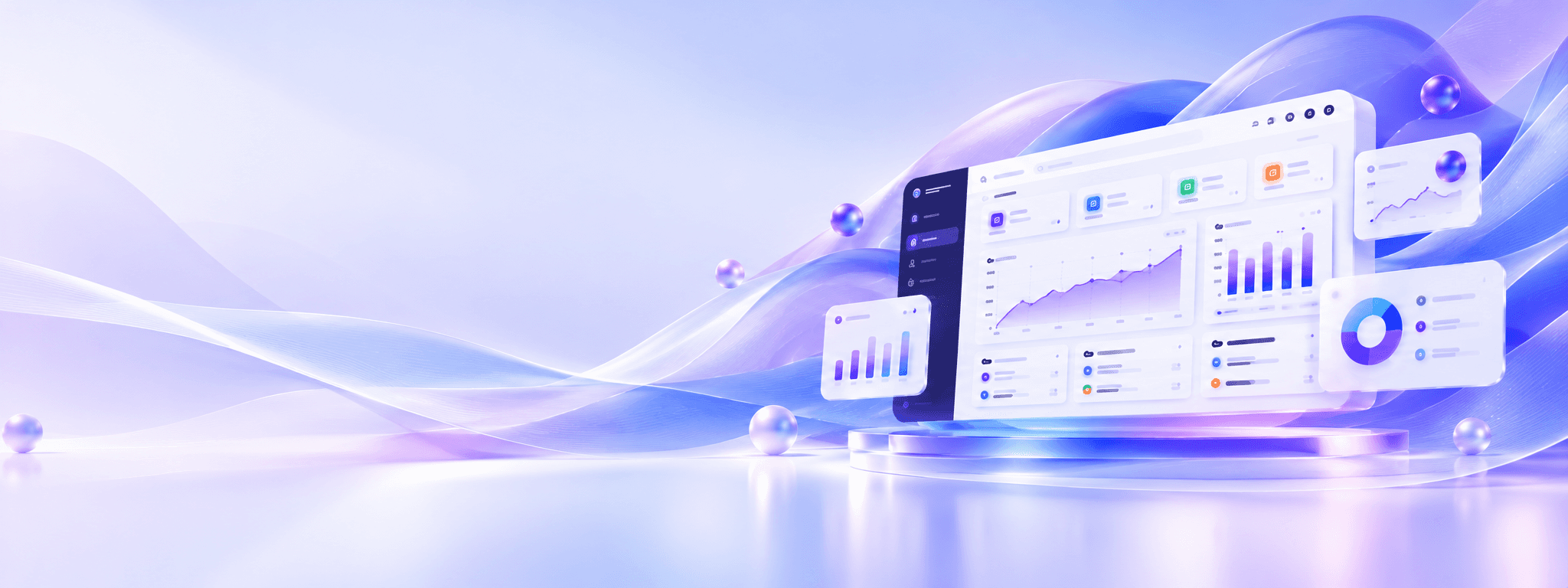 SaaS analytics dashboard with flowing purple waves